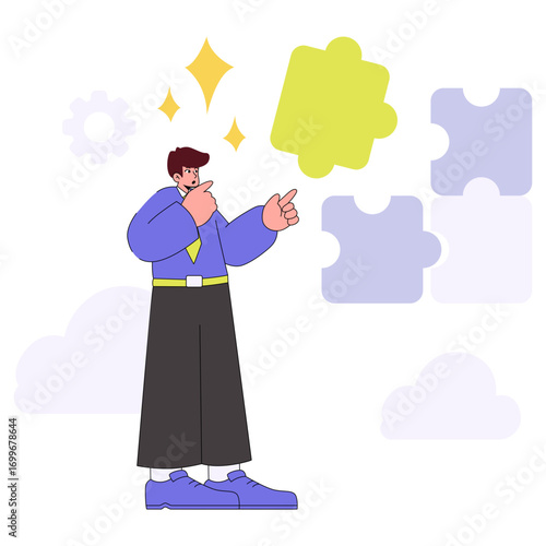 Man puts together a simple puzzle