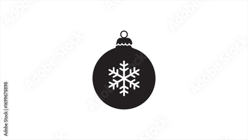 Black Christmas bauble icon with a white snowflake design, a simple vector illustration for holiday decoration. Minimalist snow s.eps concept