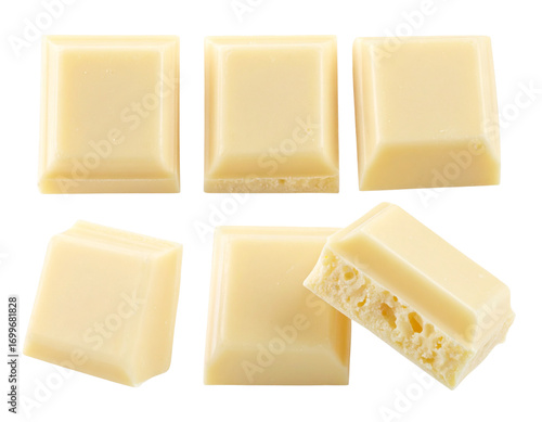 Milk White Chocolate Cubes and Chunks on Clean Background