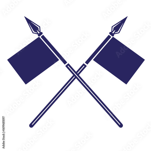 Crossed flags with spear heads elegant vector illustration for heraldry and symbolic designs
