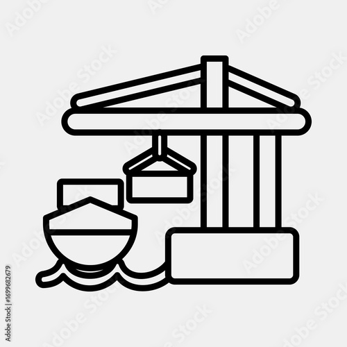 Icon sea port. Export import elements. Icon in line style.