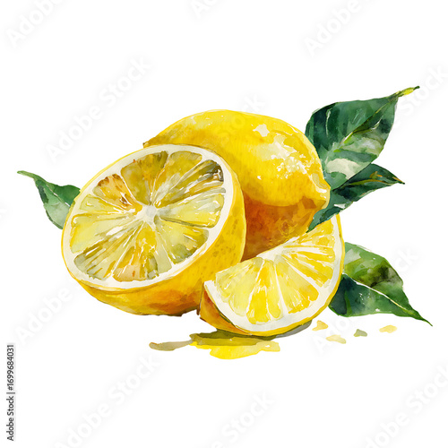 Fresh lemons with bright leaves evoke summer vibes, perfect for healthy living campaigns, vibrant lemonade stands, and zesty kitchen designs