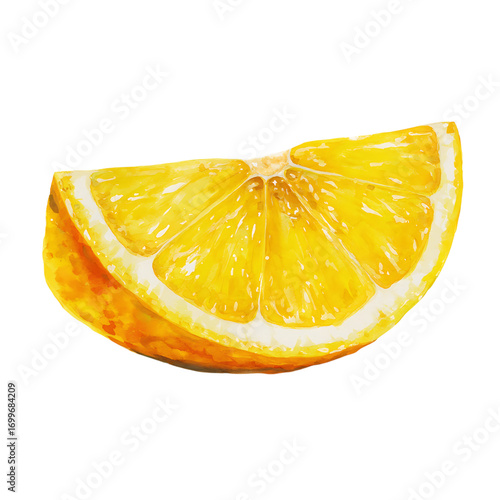 Vibrant watercolor lemon wedge, a refreshing citrus burst for summer designs or culinary creations, perfect for adding a juicy touch, vibrant and bright
