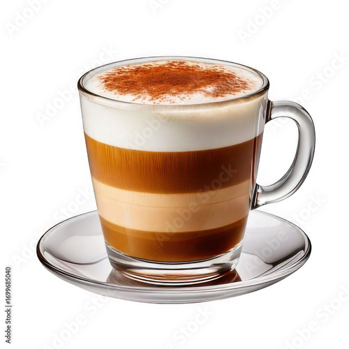 glass of cappuccino or layered coffee isolated on white or transparent