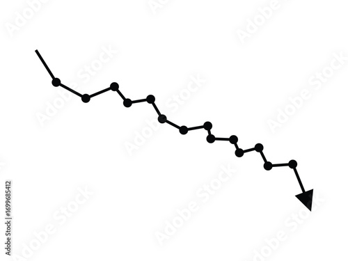 Black Downward Trending Line Graph with Dots on transparent background