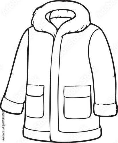 Hooded winter parka coat line art front view