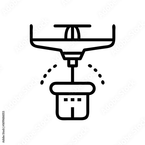 A simple illustration of a drone. It's a flat design, with a top view, showcasing the drone's propeller and the cargo carrier underneath