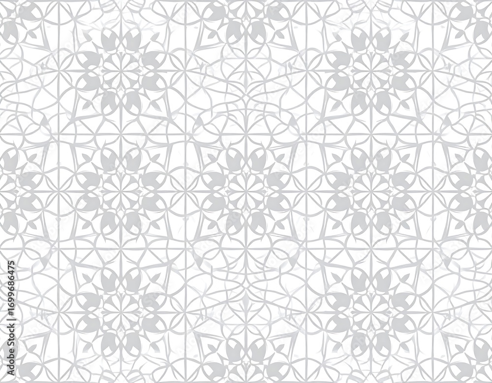 Intricate light gray floral grid pattern over white backdrop design Intricate light gray floral grid pattern over white backdrop design