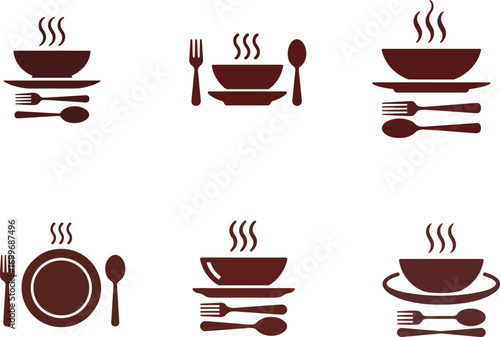 Hot food place settings with cutlery meal dining