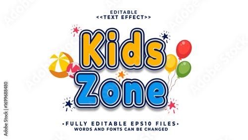 3d kids zone lowercase text effect.typhography logo