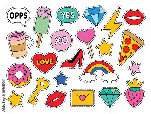 Assorted Colorful Pop Art Style Stickers and Patches fashion