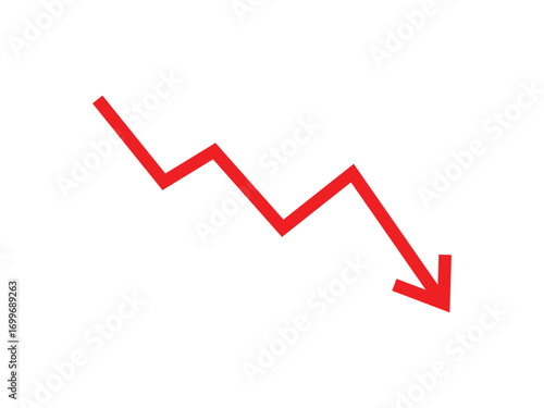 Red Arrow Pointing Downward Indicating Decline on Transparent Background