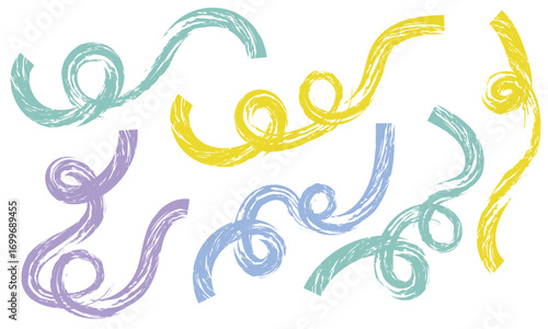 Colorful abstract hand drawn swirl lines. naive funky squiggles and doodle wavy lines. Curved swirl lines and loops with sketch texture, ideal for decoration, design accents, or creative background.