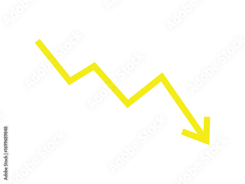 Yellow Downward Arrow Zigzag Line on Transparent Background
