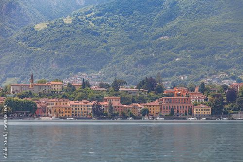 Lakeside view of villas, Como lake, view from town of Lecco, Italy
