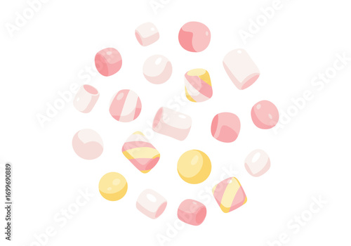 colorful marshmallow vector graphics with pastel pink white and yellow sweets