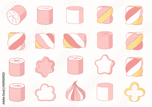 colorful marshmallow vector icons set for design and decoration purposes