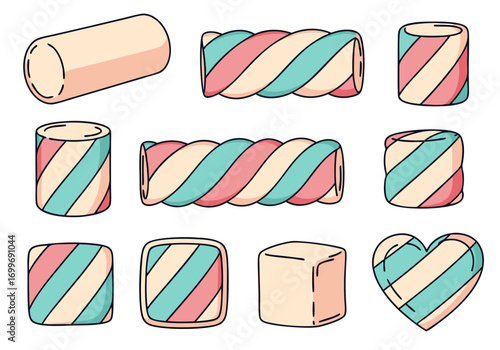 Colorful marshmallow vector graphics with various shapes and patterns