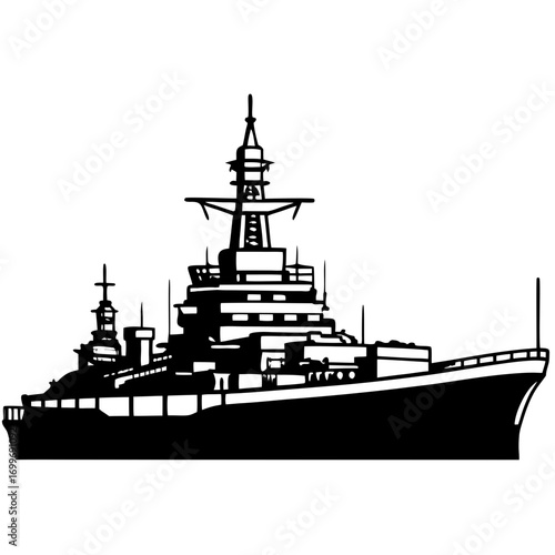 Naval Battleship Silhouette Detailed Outline warship