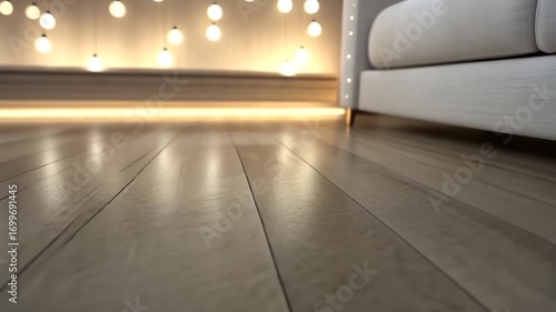 Luxury Living Room Hardwood Floor: Warm Lighting and Modern Design