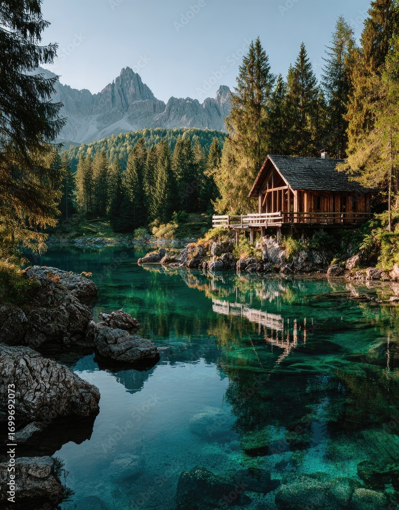 Fototapeta premium Cabin by Emerald Lake