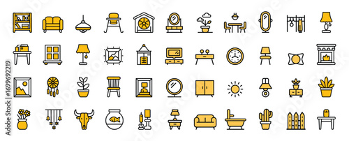 Extensive Collection of Flat Design Icons for Home and Furniture interior decor
