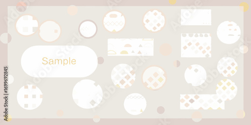 Soft pastel geometric patterns and circles with a sample text box on a neutral background