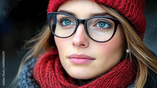 Portrait of a Young Woman with Glasses and Winter Clothing