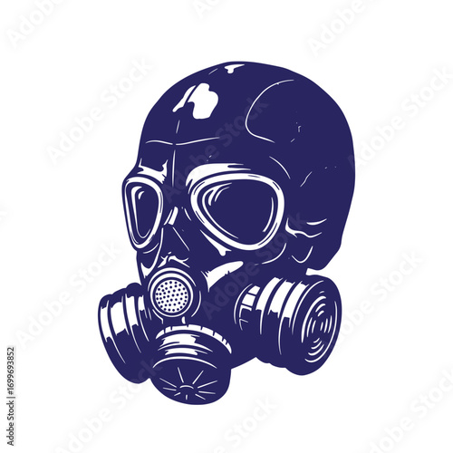 Vector illustration of a detailed vintage gas mask in dark blue isolated