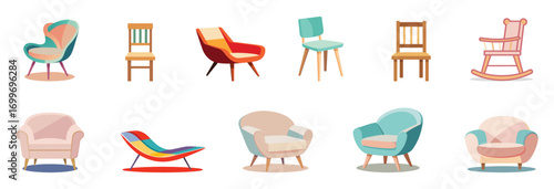 Modern Armchairs and Chairs Collection Stylish Furniture Assortment adobe illustration