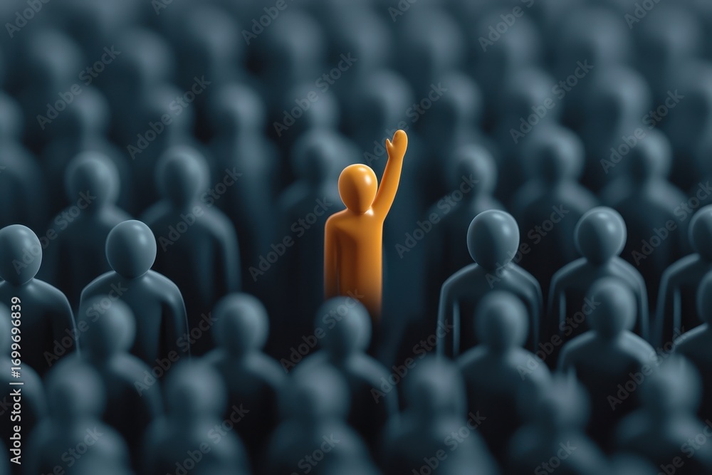 Obraz premium Unique Individual in Crowd of Identical Figures Representing Uniqueness
