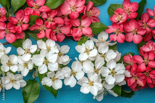 Colorful Blossom Arrangement on Bright Wood Background