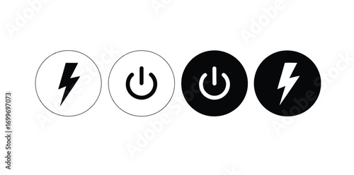 Power and Lightning Icons A Set of Black and White Symbols for Technology