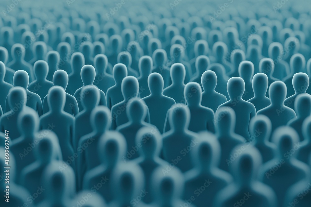 Obraz premium Abstract Representation of Crowd in Soft Blue Tones and Shapes