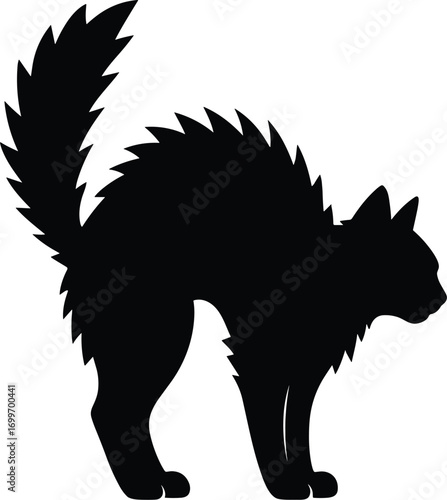 silhouette, Halloween arched-back cat, fur fluffed, tail high
