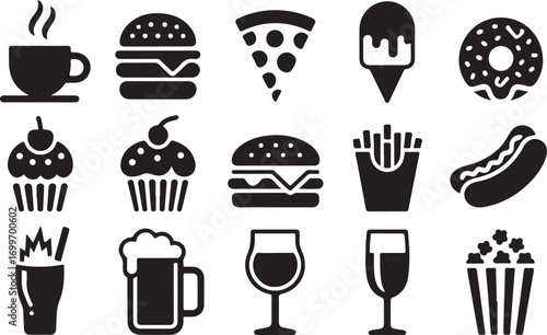 Delicious food and drinks icons for your restaurant or menu design
