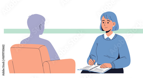 Female psychologist conducting a therapy session with a patient.