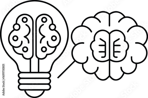Light bulb with brain inside and separate brain illustration