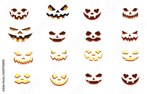Pumpkin Devil Mask for Halloween. Black mask smile and orange border. The horror smile of the pumpkin ghost symbolizes the Halloween festival. Evil eyes. Isolated white background