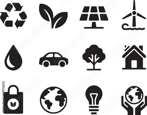 Sustainable living icons for eco-friendly projects and design needs