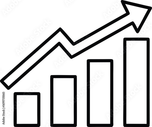 Black bar graph with upward trending arrow chart growth