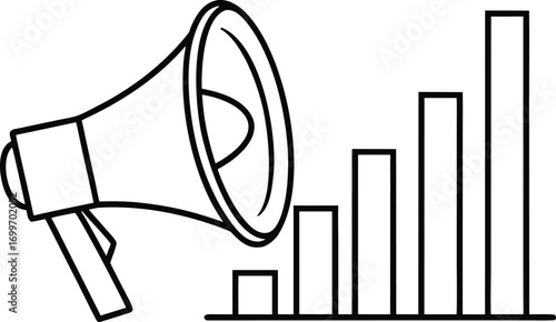 Megaphone and rising bar graph icon bullhorn announcement