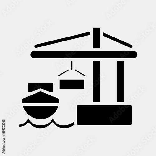 Icon sea port. Export import elements. Icon in glyph style.