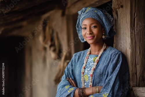 Cultural Portrait of Nigerian Woman Wearing Yoruba, Igbo, or Hausa Attire