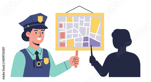 Police Officer Explaining a City Map During a Briefing.