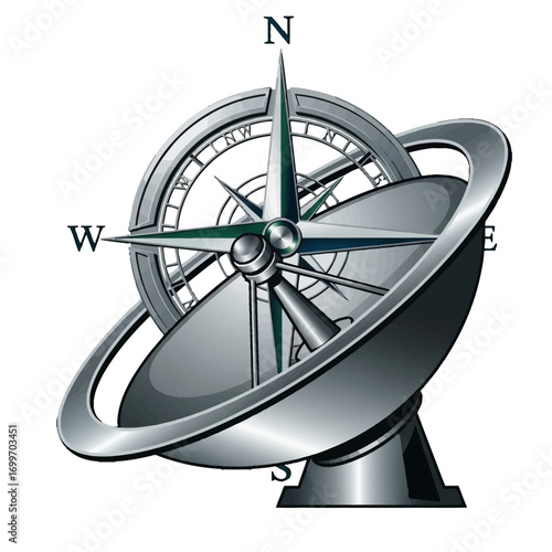 Detailed illustration of a compass with cardinal directions, showcasing navigation and exploration themes