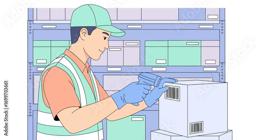 Warehouse worker scanning a barcode on a package.