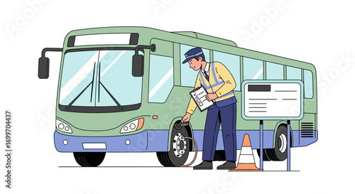 Bus Driver Conducting a Pre Trip Vehicle Safety Check.