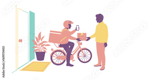 Bicycle Courier Delivering a Package to a Man at Home.