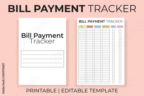 Bill Payment Tracker Printable and Editable Template